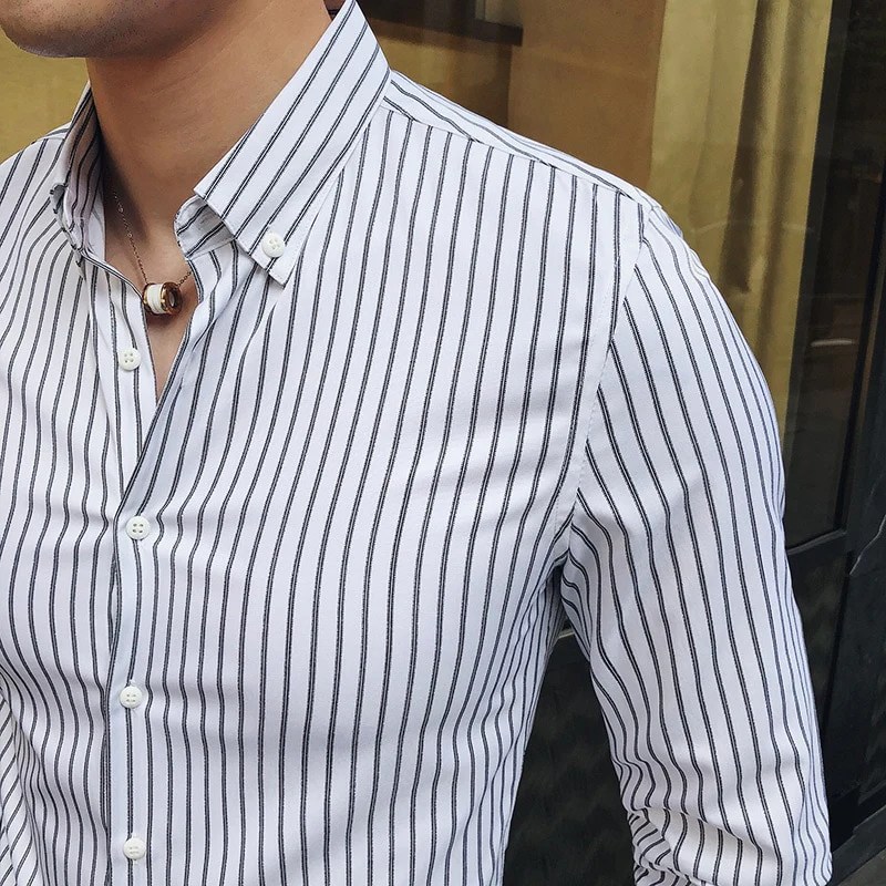 Mens blue pinstripe dress shirt