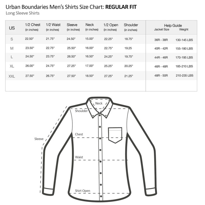 Men's xl dress shirt size chart